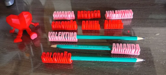 Ponteira Lápis/Caneta Nome 3d (kit 5unid)