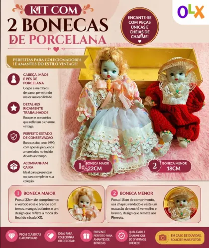 Kit de 2 Bonecas de Porcelana | Vintage | Peças de Colecionador | Impecáveis