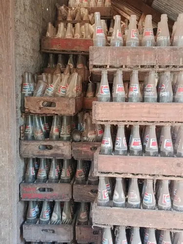 Duas caixas de madeira com 24 garrafas antigas da Pepsi cada uma