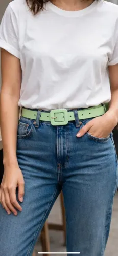 Cinto Fino Verde Menta - Fivela Quadrada 
