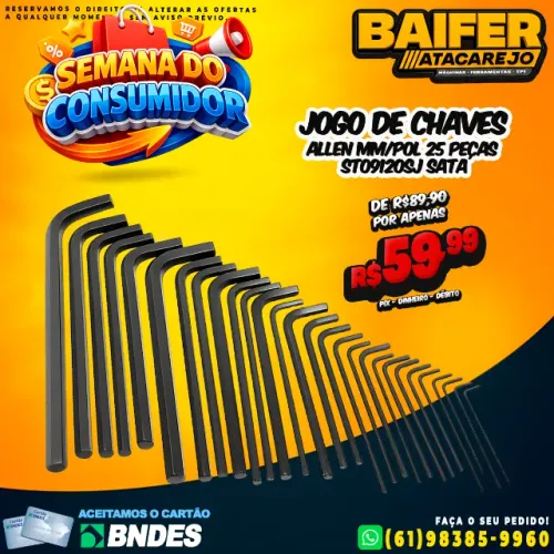 Jogo de Chaves Allen Com 25 Pçs MM/POl ST09120SJ Sata