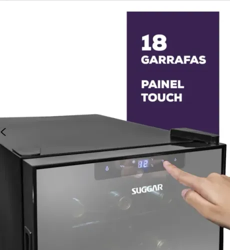 Adega Climatizada Cannes | Suggar | 18 garrafas | 127V | Preta c/porta Espelhada
