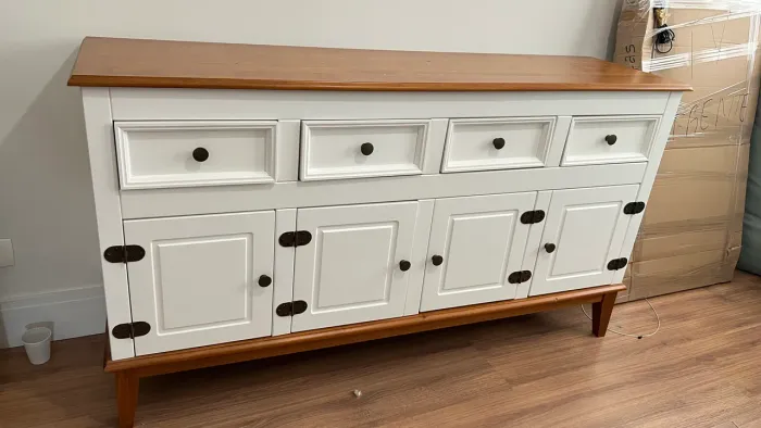 Balcão de Madeira Maciça 4 Portas e 4 Gavetas Branco