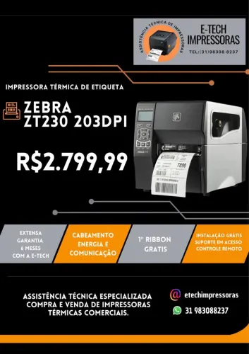 IMPRESSORA TÉRMICA DE ETIQUETAS INDUSTRIAL ZEBRA ZT230 (GARANTIA 6 MESES)