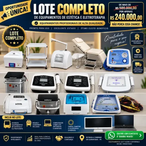 LOTE COMPLETO PARA CLÍNICA DE ESTÉTICA - EQUIPAMENTOS PROFISSIONAIS
