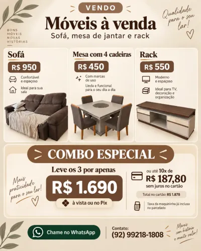 Sofá, Mesa de Jantar e Rack