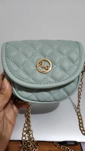 Bolsa Infantil Transversal Verde-Água Matelassê com Corrente