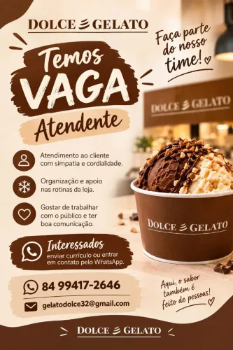 Vaga para atendente de Gelateria 