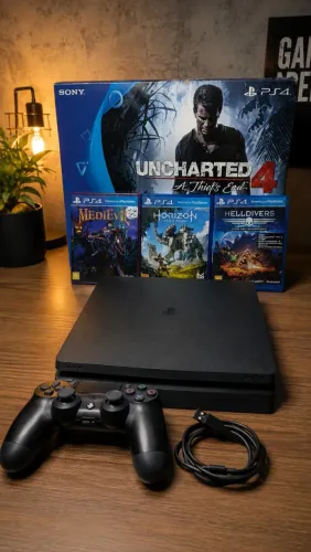 ? PS4 Slim 500GB Completo + 3 Jogos + Controle Original | Entrega Grátis e Teste na Hora!