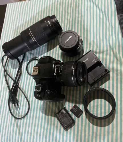 Kit Canon eos Rebel t3 kit completo acompanhamento de 3 lentes 