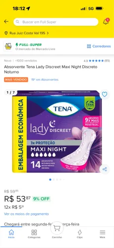 Absorvente Tena lady night o melhor para incontinecia
