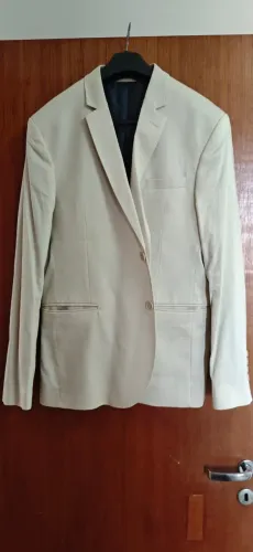 Terno Masculino Delucca Bege Claro 52/42 - Blazer + Calça + Capa