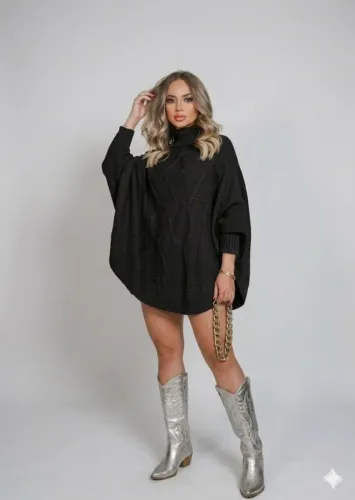 Cardigã em tricô Poncho