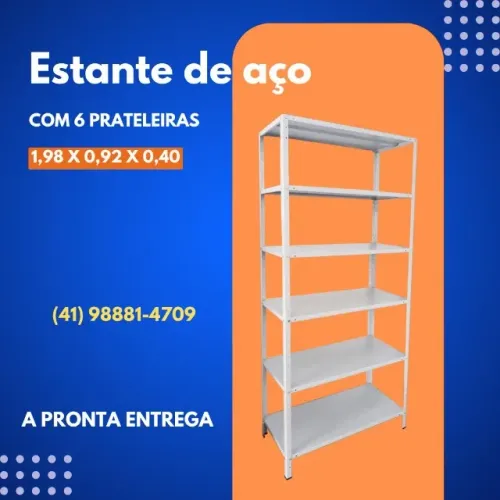 Estante de aço 92 x 40 com 6 prateleiras cinza cristal