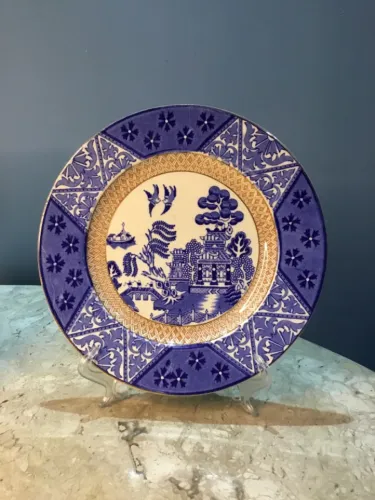 1 Prato Raso Inglês Porcelana Alfred Meakin Azul Branco