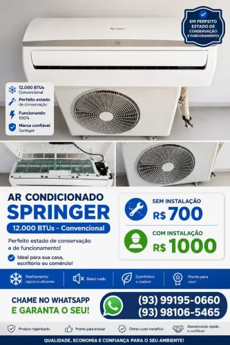 Vendo central de ar Springer de 12 mil BTUs seminova chama que dar negócio 