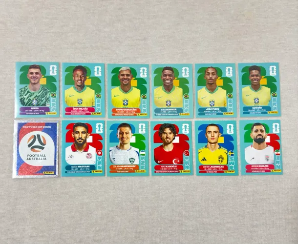 Lote 12 figurinhas copa do mundo 2026 - com 6 jogadores do Brasil 