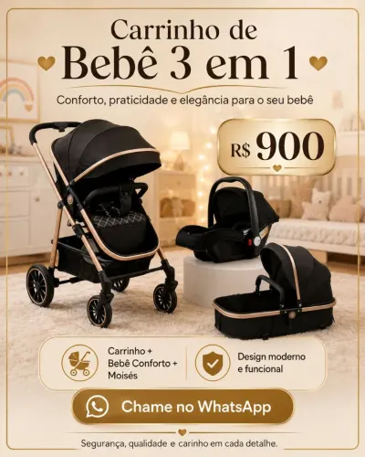 Carrinho de bebê 3 em 1 NOVO