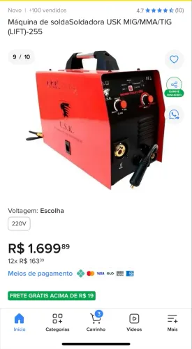 Máquina de solda inversora USK MIG/MMA/TIG (Lift) 250A
