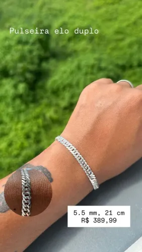 Pulseira de prata legítima elo duplo, cartão até 4x sem juros