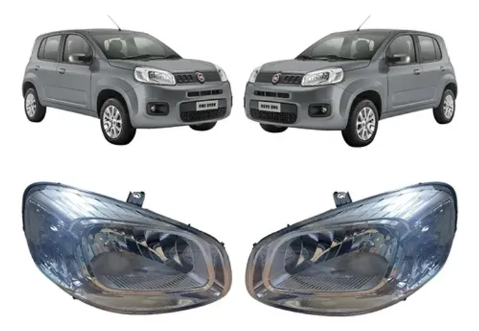 Par Farol Fiat Uno 2015 A 2018 Foco Simples Cromado Ambos Lados