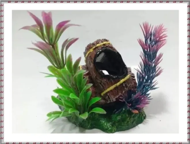 Enfeite de aquário Barril Duplo com tocas Bettas e plantas