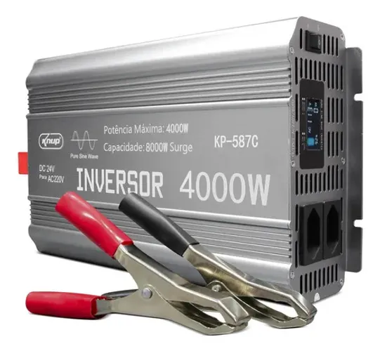 Inversor de tensão 4000W 24V 220V onda senoidal pura Knup KP-587C 