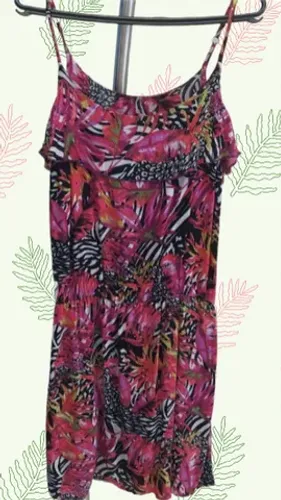 Vestido floral animal print rosa acinturado curto