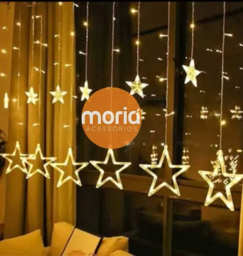 Cascata 138 Led Natal Estrela Decoração 8 Funções 