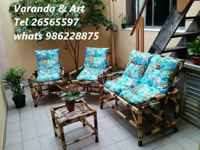 Conjunto de sofá de bambu para jardim varanda sacadas área externa móveis rústicos cadeira