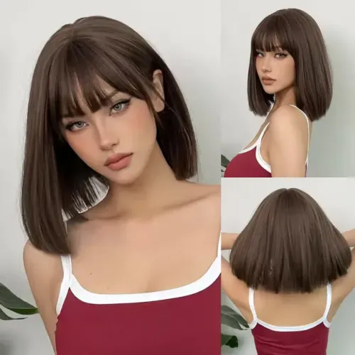 Peruca morena curta