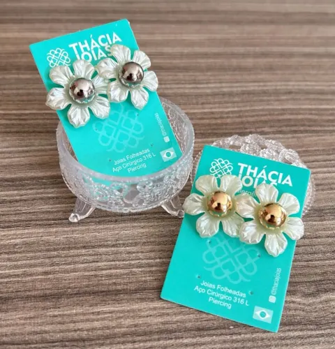 Brinco flor 2 em 1 Thácia Joias 