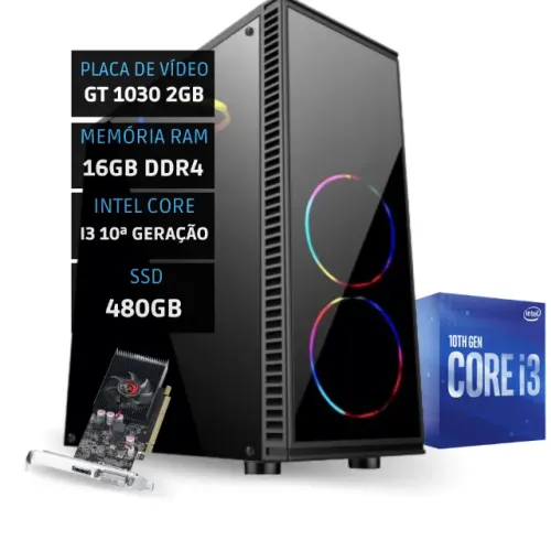 PC Gamer Intel Core i3 10100F - GT 1030 - 16Gb Ram - SSD 480Gb - Loja Coimbra Computadores