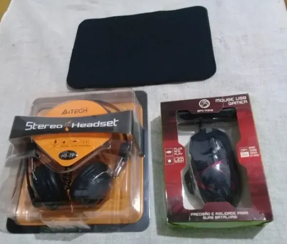 Conjunto de Headset, Mouse e Mousepad, Kit novo na embalagem.