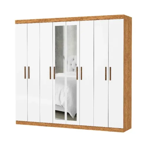 Roupeiro Rubi Plus 8 Portas c/ Espelhos Cinamomo.Branco Frete Grátis - Até 12x