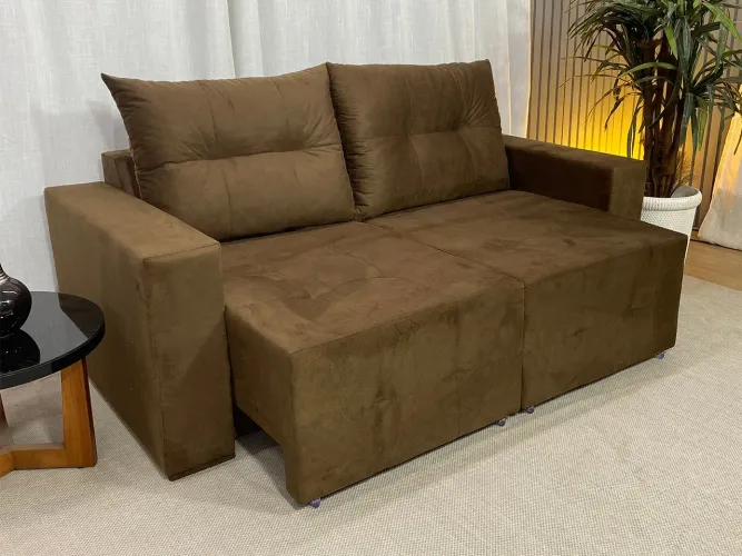Sofá Retrátil 2 Lugares Almofadas Soltas 180cm Marrom