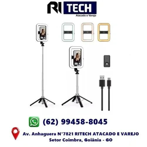 Ring Light com Tripé Ajustável Bluetooth 1,30M Portátil Video Foto Blogueira