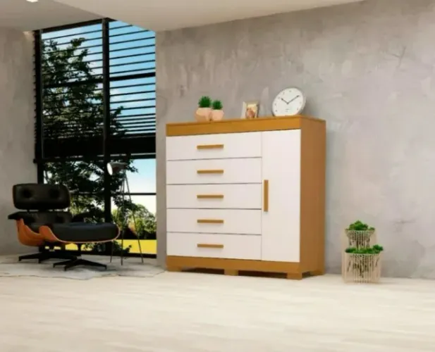 "Praticidade e Estilo: Gaveteiro Multiuso Rayane para Quarto com 5 Gavetas e 1 Porta"