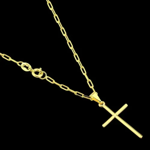 Cordão Cartier Masculino + Pingente Cruz Palito Banhado a ouro 18k Correntinha com Cruz