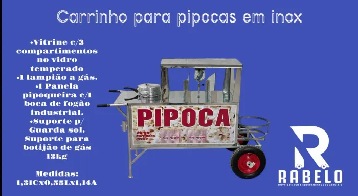 Carrinho para Pipoca em Inox em até 10x sem juros no cartão