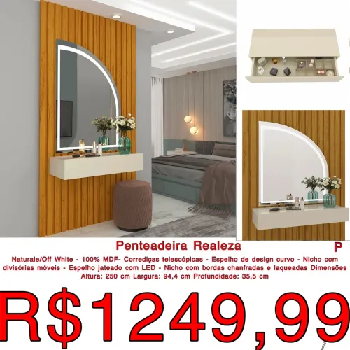 Penteadeira Realeza luxo ripada 100% MDF luz led / frete grátis / pague na entrega