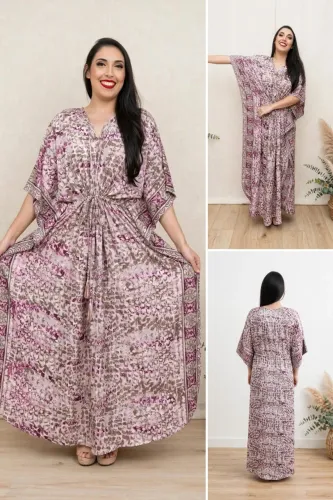 Kaftan longo rosa e vinho - Amarração na cintura