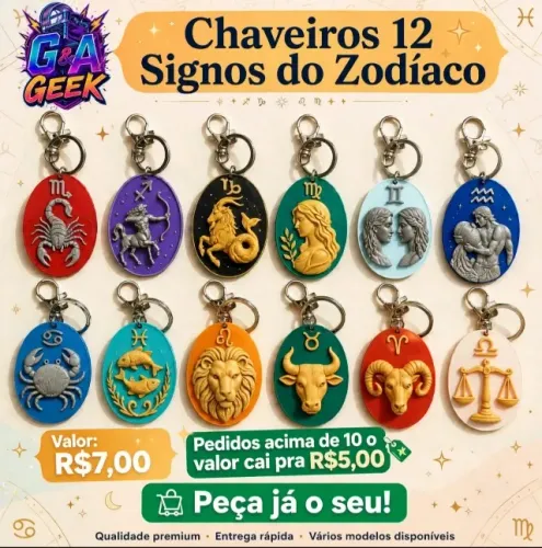 Chaveiros 12 signos do zodiaco - 3D
