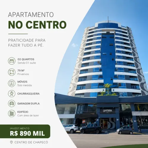 Apartamento com 02 quartos e garagem dupla no Centro de Chapecó