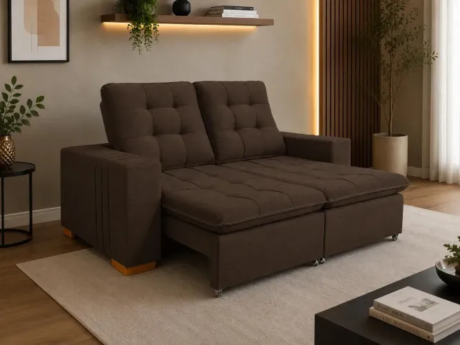 Sofá Retrátil e Reclinável 2 Lugares Cinza Premium