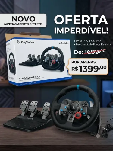 Volante Gamer com Pedal Logitech Novo