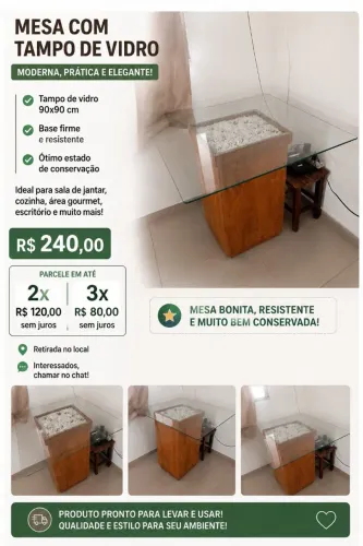 Mesa com tampo de vidro 