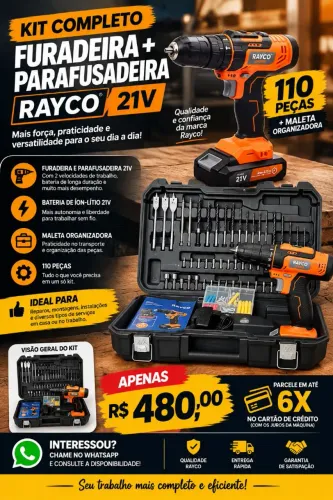 Kit Furadeira e Parafusadeira Rayco