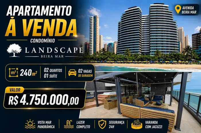 Apartamento de Luxo na Beira-Mar | Landscape Fortaleza | 240m² | 2 Quartos | Jacuzzi na Va