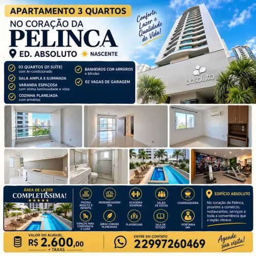 Apartamento 3 quartos - Ed. Absoluto no coração da Pelinca - Ed. Absoluto NASCENTE<br>